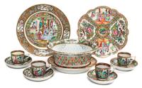 A Group of Eight Rose Medallion Porcelain Articles Diameter of largest 14 3/4 inches.