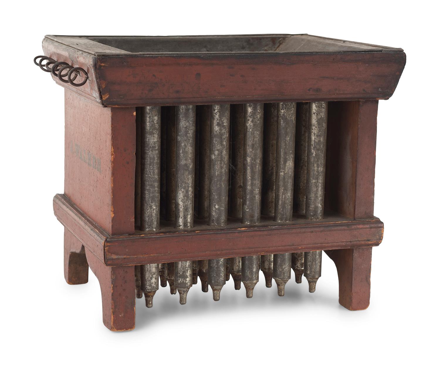 Two Painted Wood and Metal Candle Molds and Two Wood Candle Drying Racks
