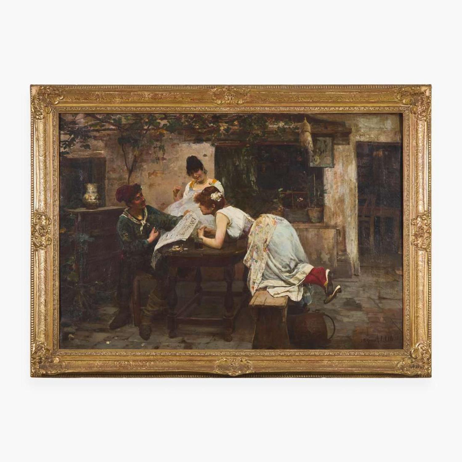 Alessandro Milesi (Italian, 1856–1945) Reading the News (La Venezia)