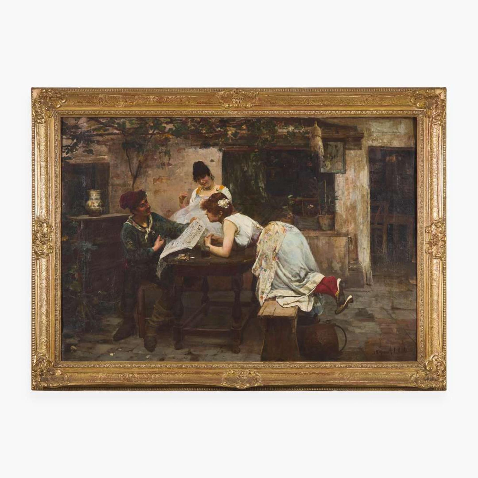 Alessandro Milesi (Italian, 1856–1945) Reading the News (La Venezia)