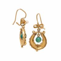 Yellow Gold, Seed Pearl, and Hardstone Earrings