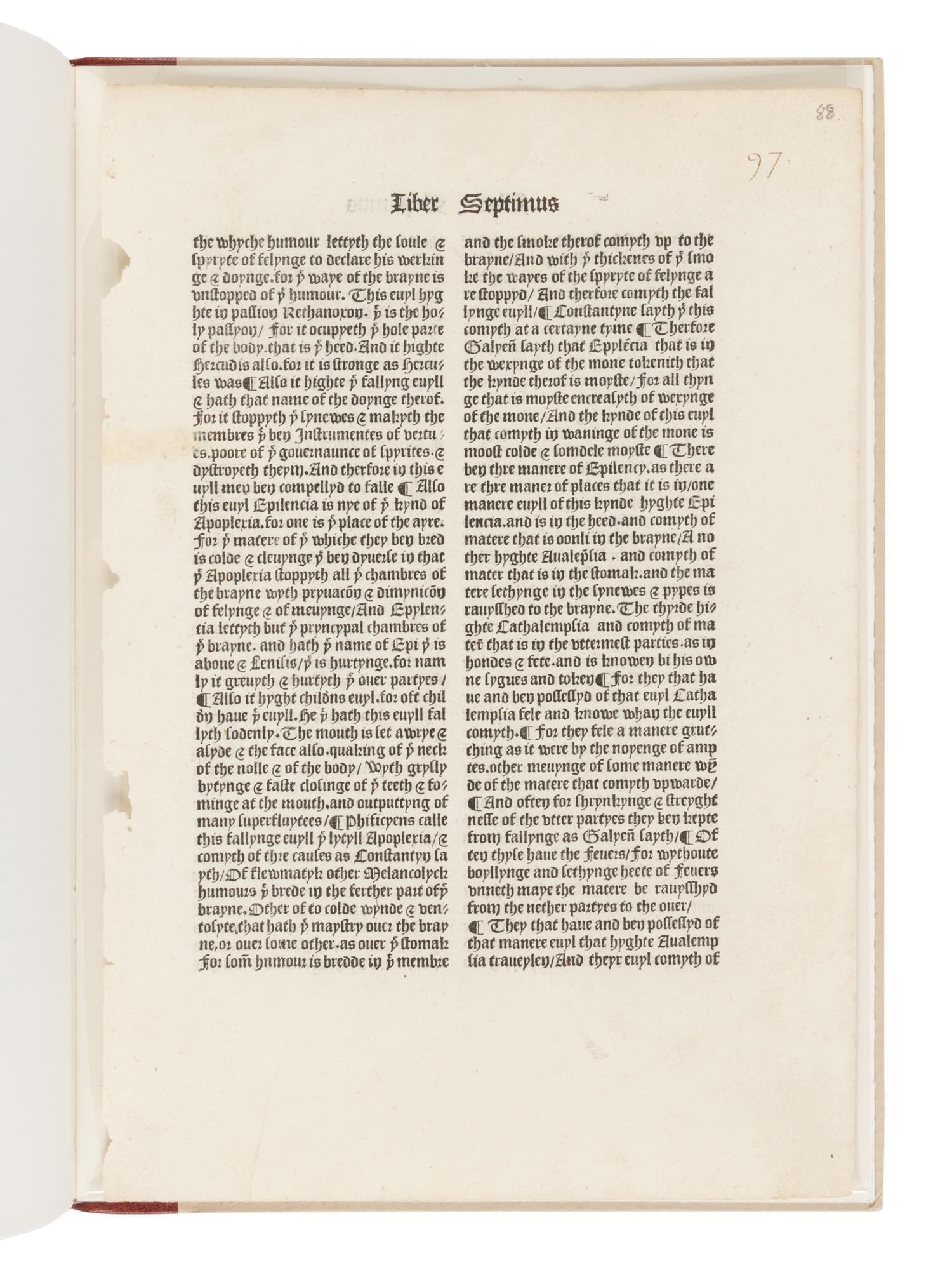 [LEAF BOOK - WYNKYN DE WORDE]. Three Lions and the Cross of Lorraine: Bartholomaeus Anglicus, John of Trevisa, John Tate, Wynkyn de Worde, and De Proprietatibus Rerum. Newtown: Bird & Bull Press, 1992.