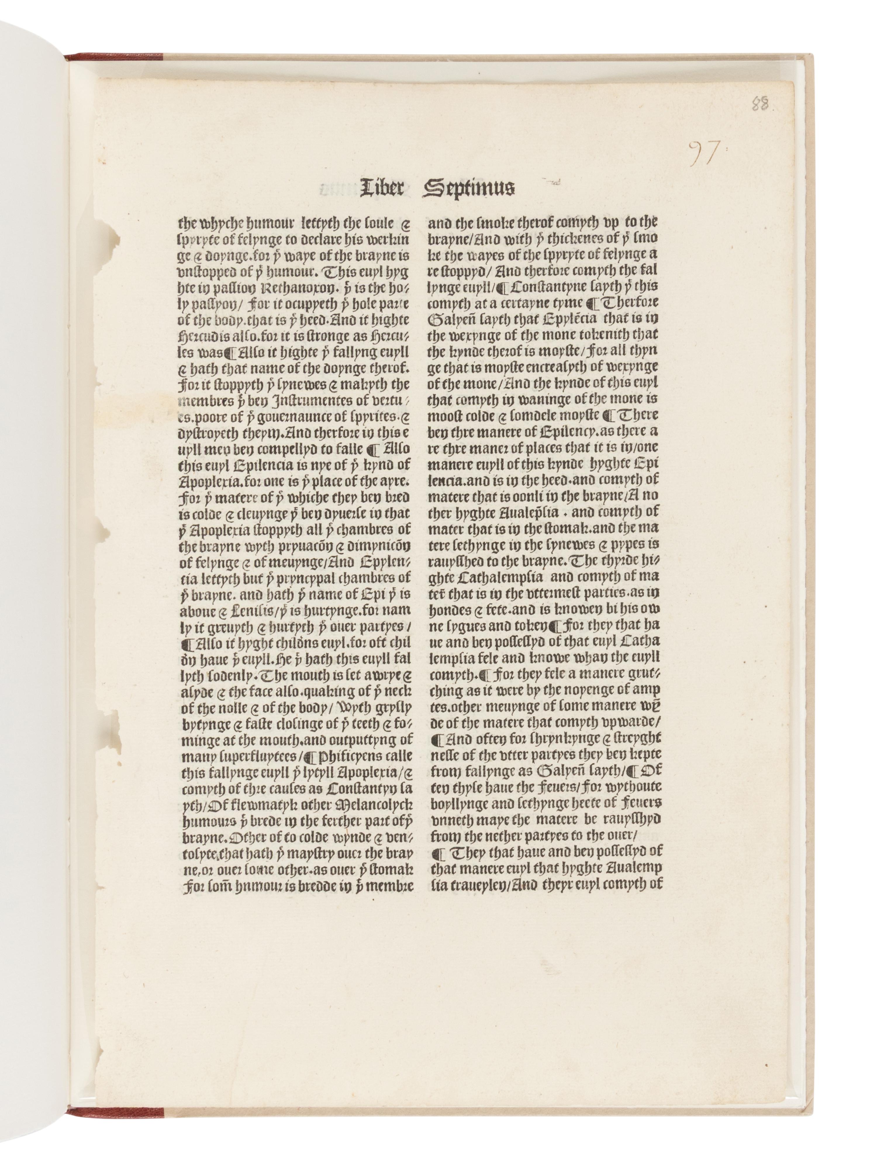 [LEAF BOOK - WYNKYN DE WORDE]. Three Lions and the Cross of Lorraine: Bartholomaeus Anglicus, John of Trevisa, John Tate, Wynkyn de Worde, and De Proprietatibus Rerum. Newtown: Bird & Bull Press, 1992.