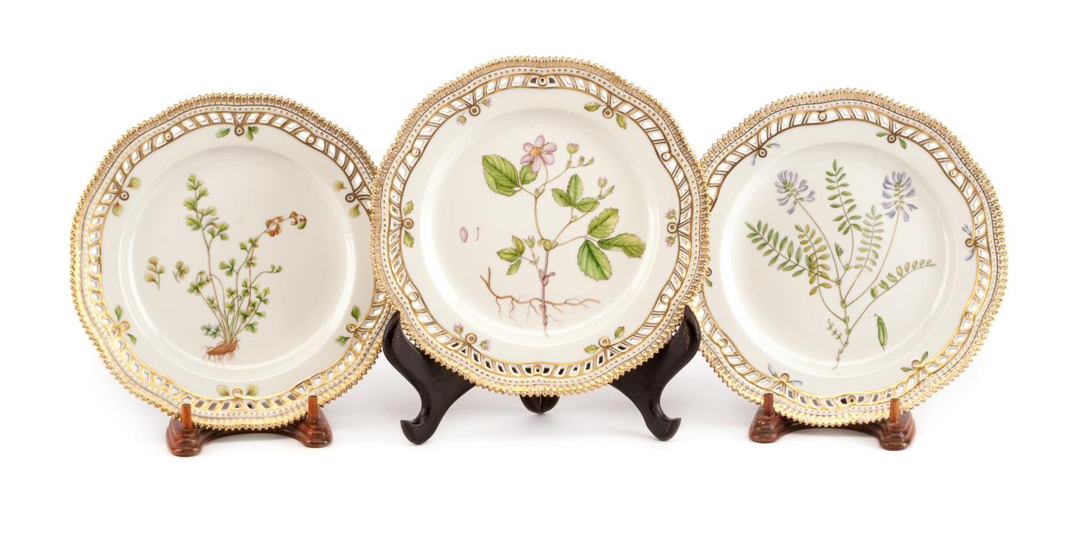 A Set of Twelve Royal Copenhagen Flora Danica Salad Plates Diameter 9 inches. — CIRCA 1979-1983