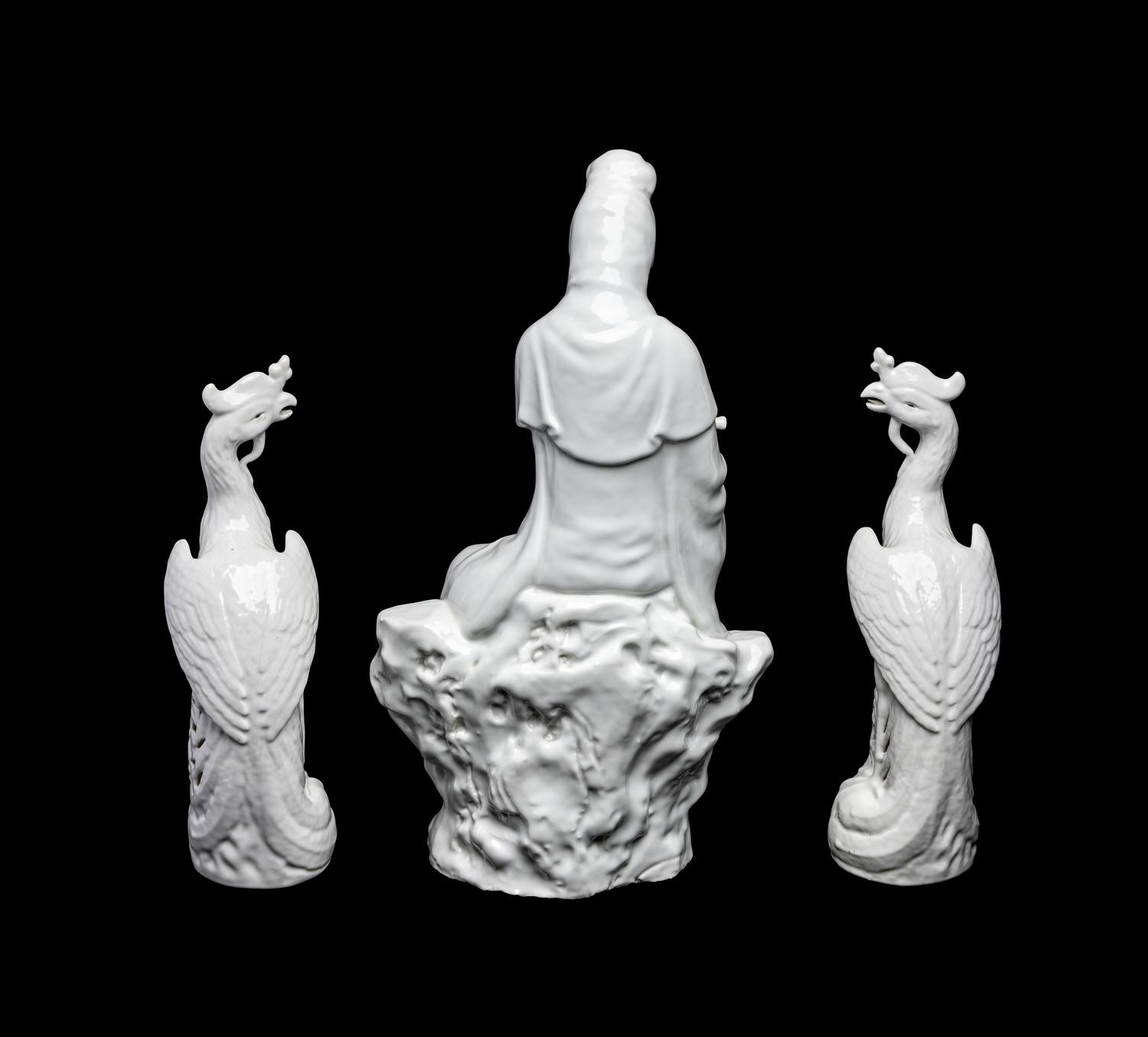 Three Chinese Blanc-de-Chine Porcelain Figures