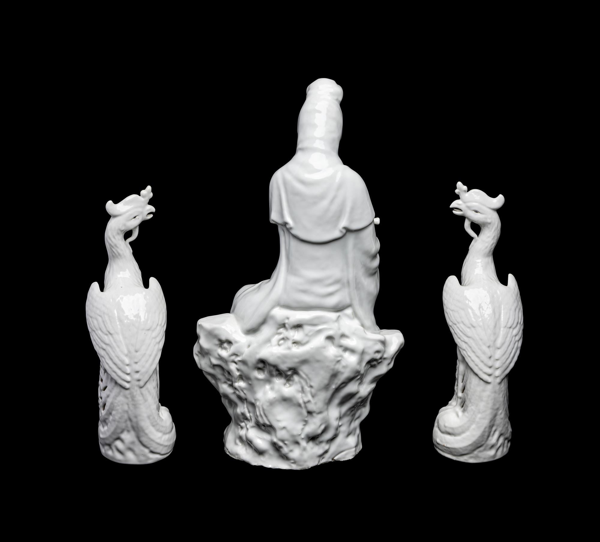 Three Chinese Blanc-de-Chine Porcelain Figures