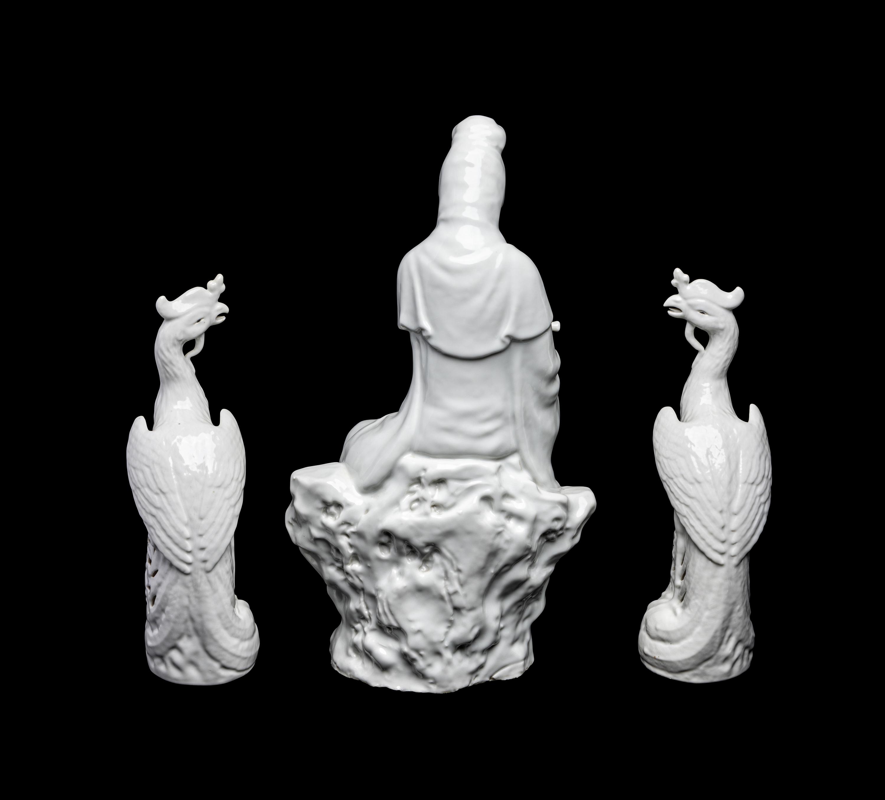 Three Chinese Blanc-de-Chine Porcelain Figures