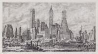 Reginald Marsh, (American, 1898-1954), Skyline from Pier 10 Brooklyn, 1931