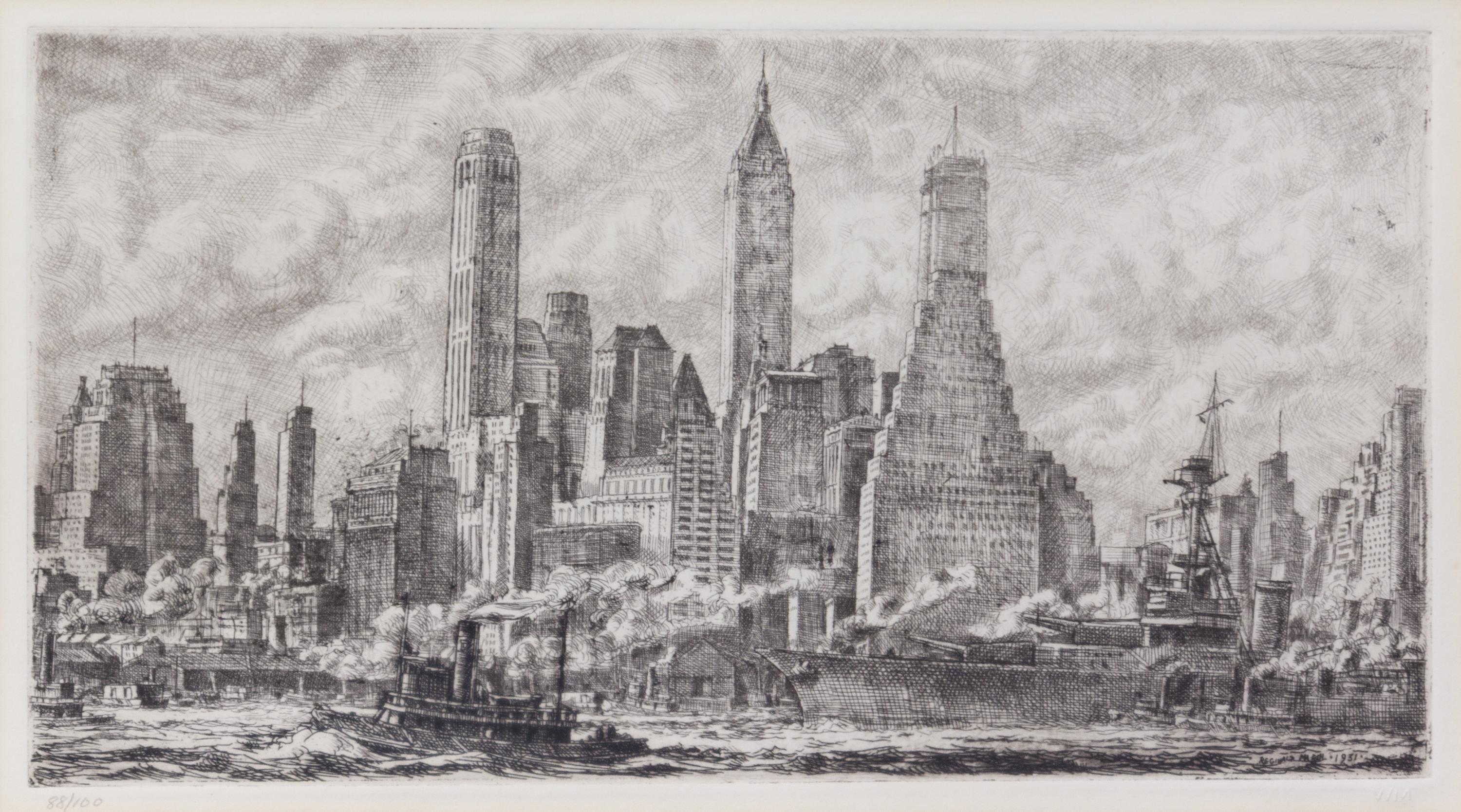 Reginald Marsh, (American, 1898-1954), Skyline from Pier 10 Brooklyn, 1931