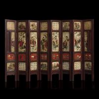 A Chinese Polychromed Marble Inset Wood Eight-Fold Table Screen, Qing Dynasty, 19th Century 清中晚期 五色大理石嵌八開屏風