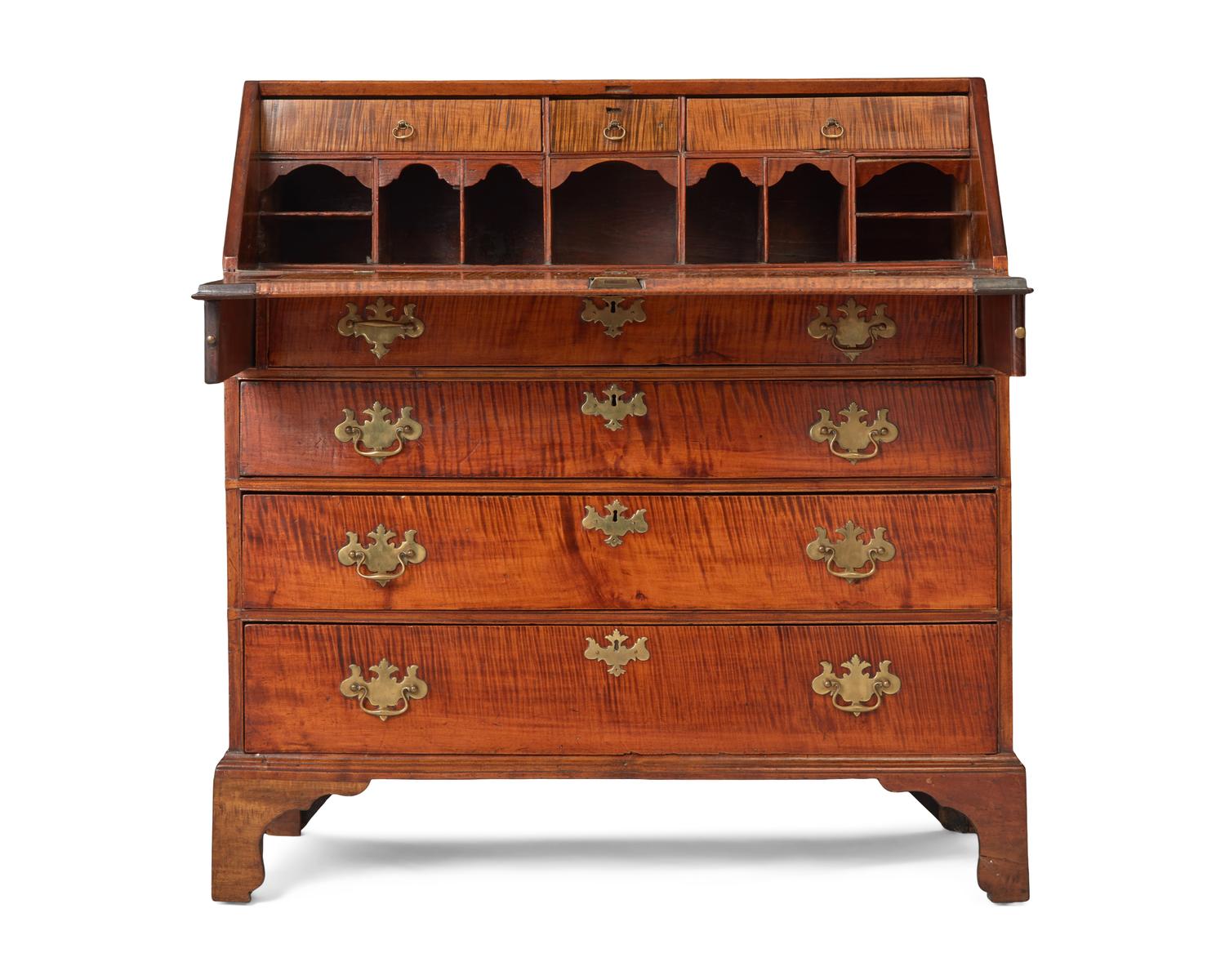 A Chippendale Tiger Maple Slant- Front Desk, New England, Late 18th Century