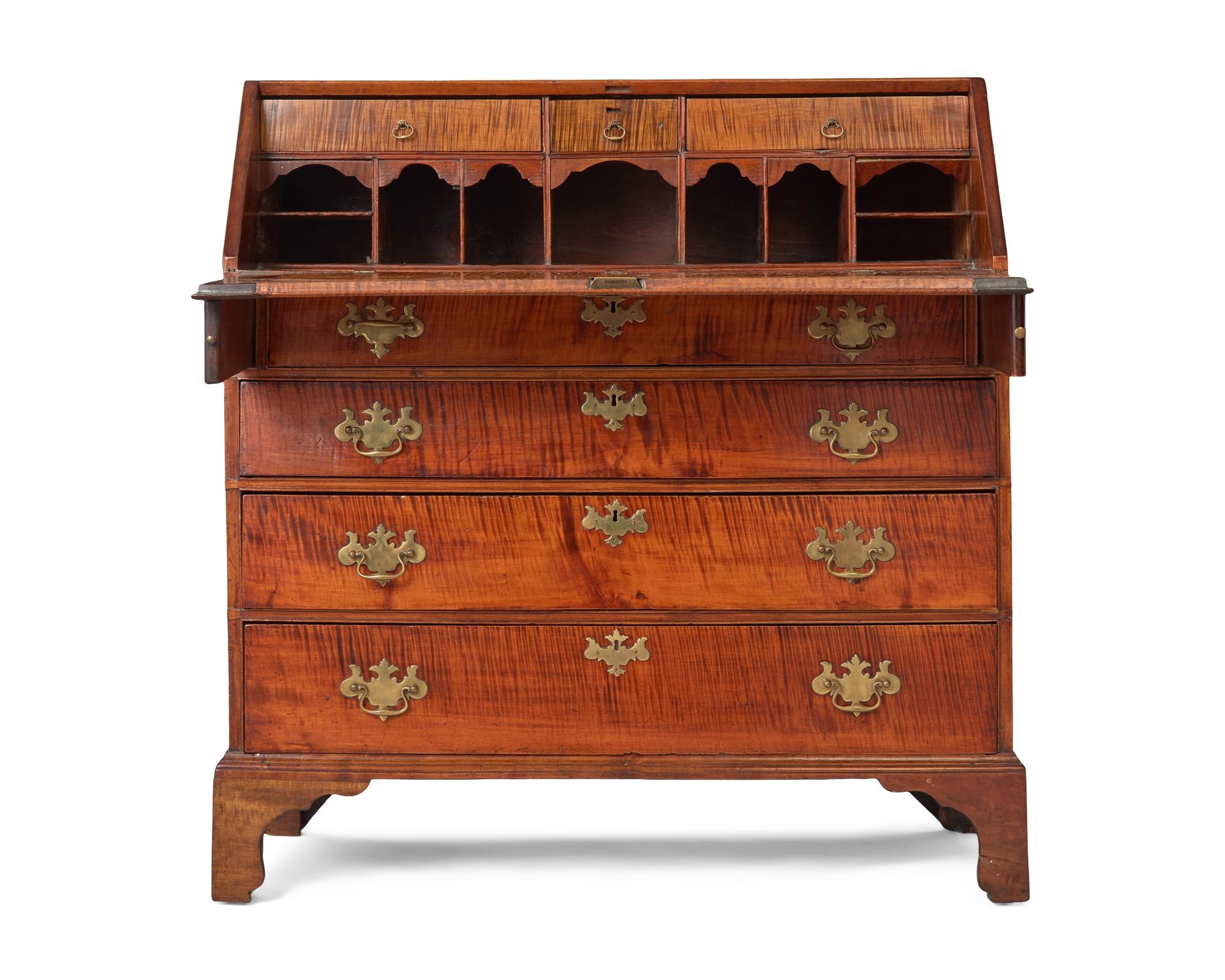 A Chippendale Tiger Maple Slant- Front Desk, New England, Late 18th Century
