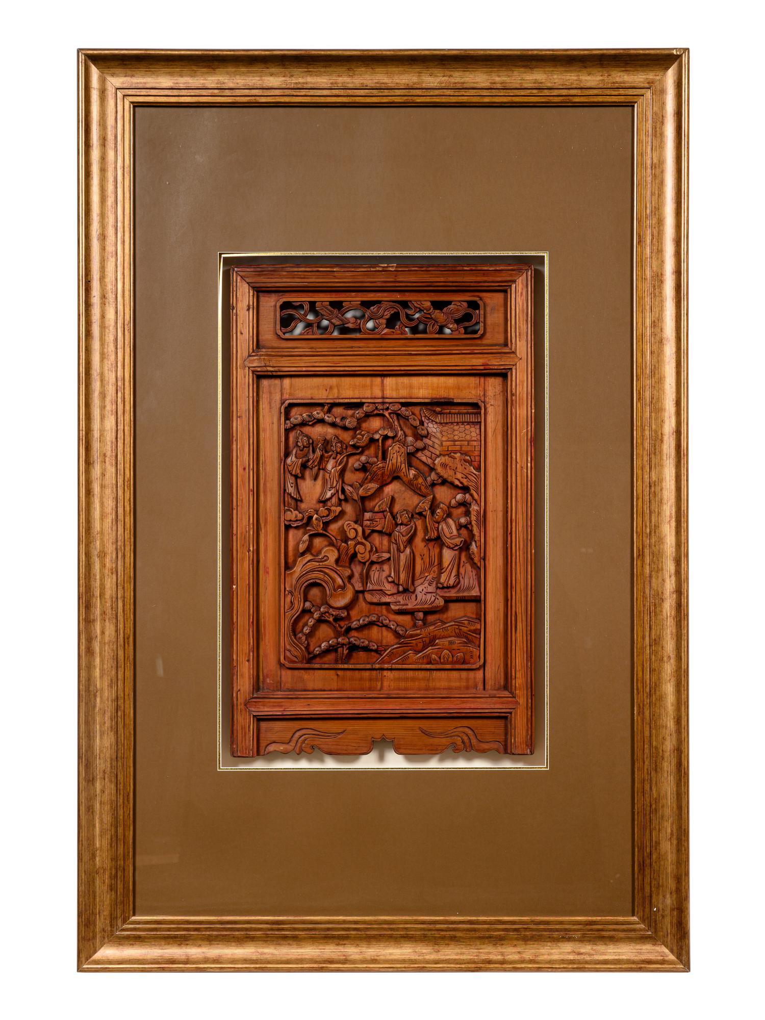 A Pair of Chinese Carved Softwood Panels