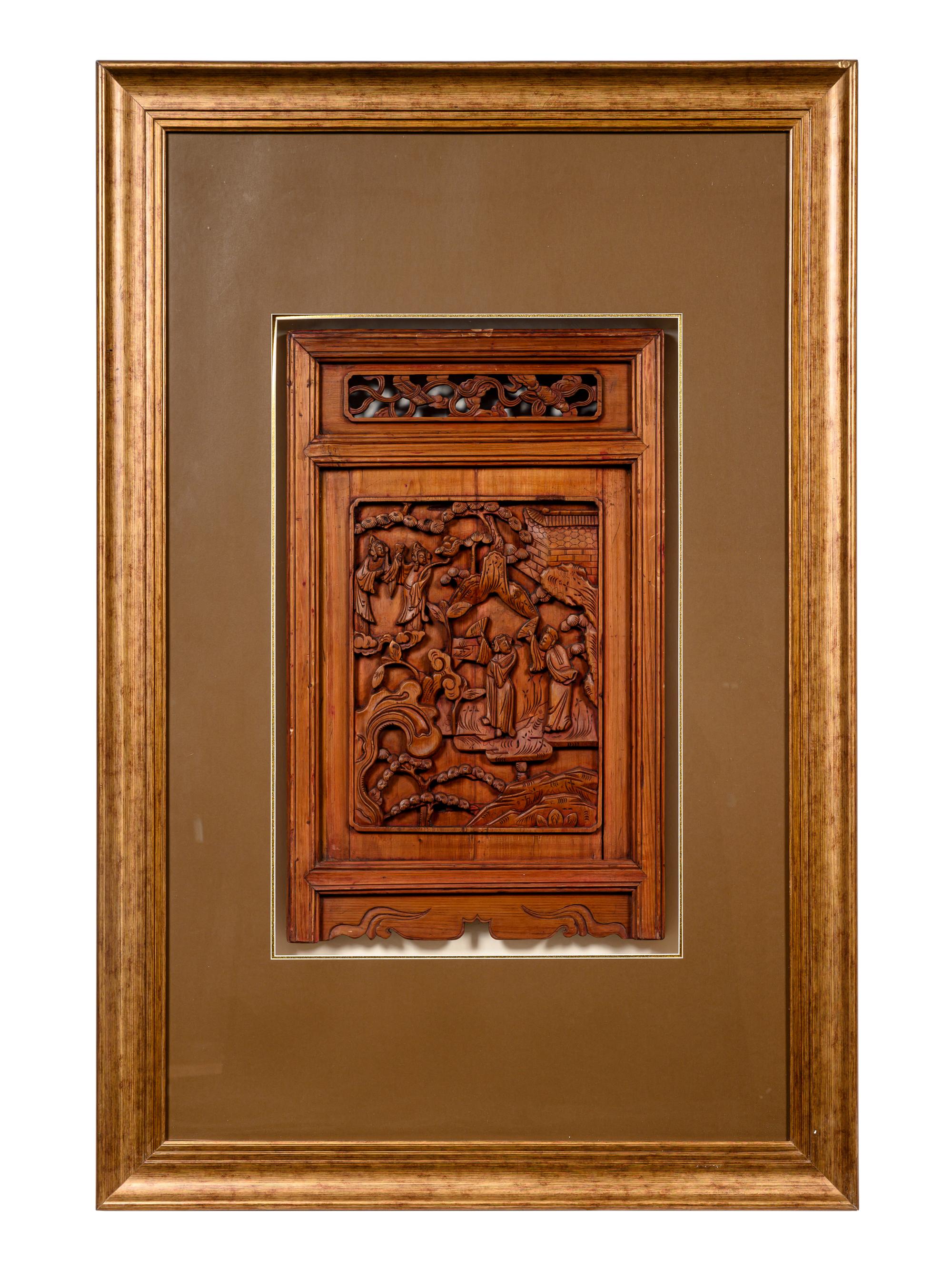 A Pair of Chinese Carved Softwood Panels
