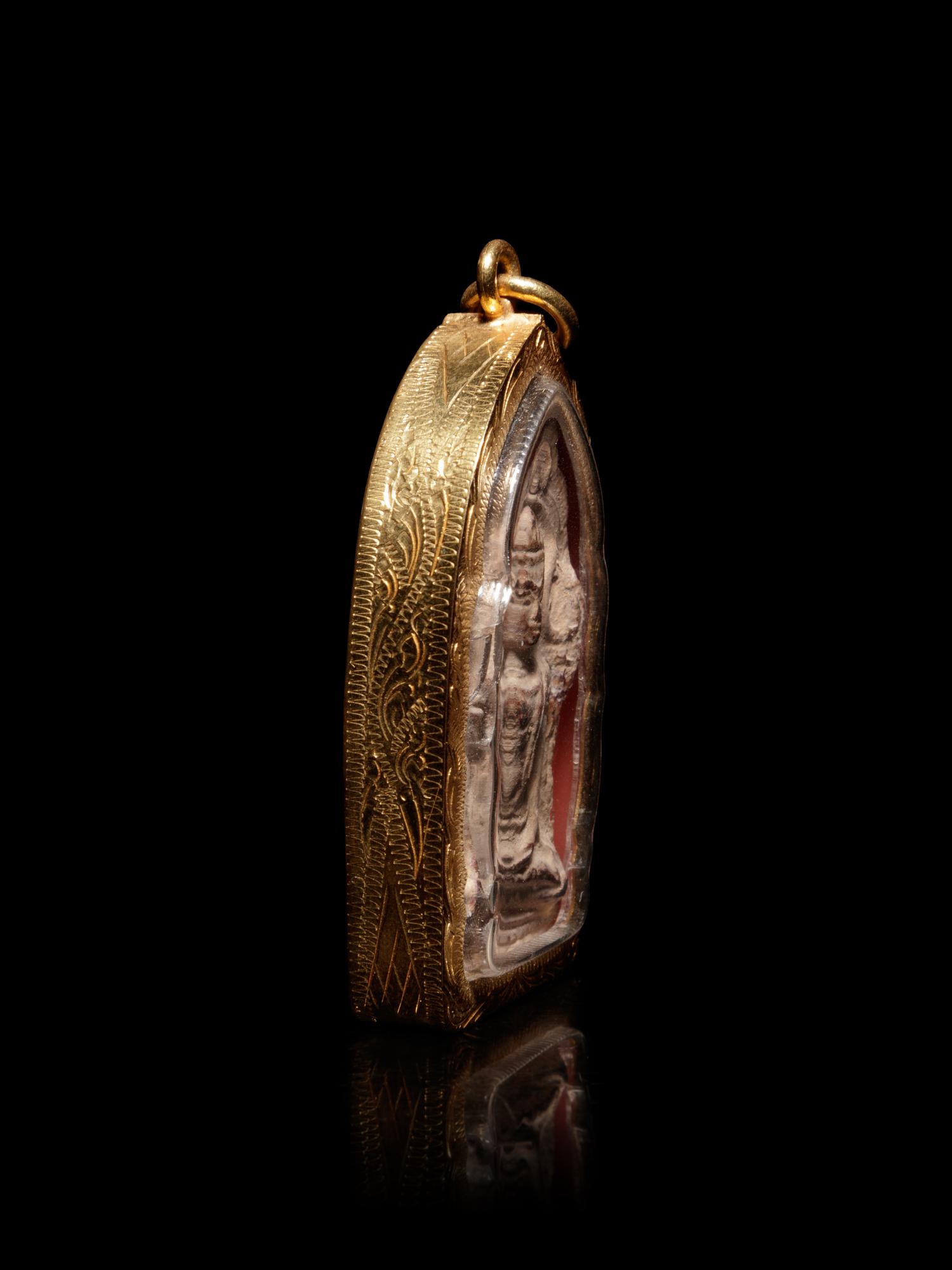 A Small Thai Gold Mounted Terracotta Buddhist Votive
