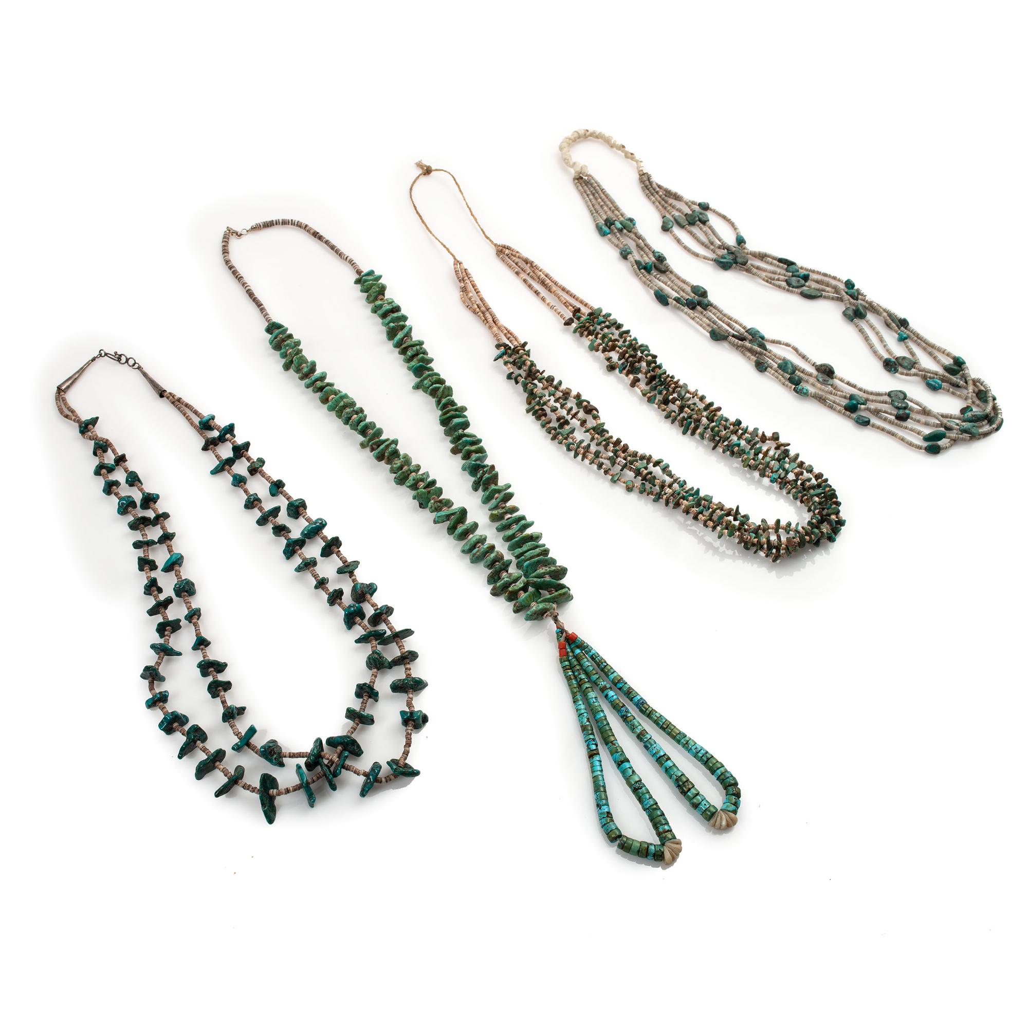 Pueblo Multi-Strand Necklaces, with Turquoise Nuggets and Heishi
