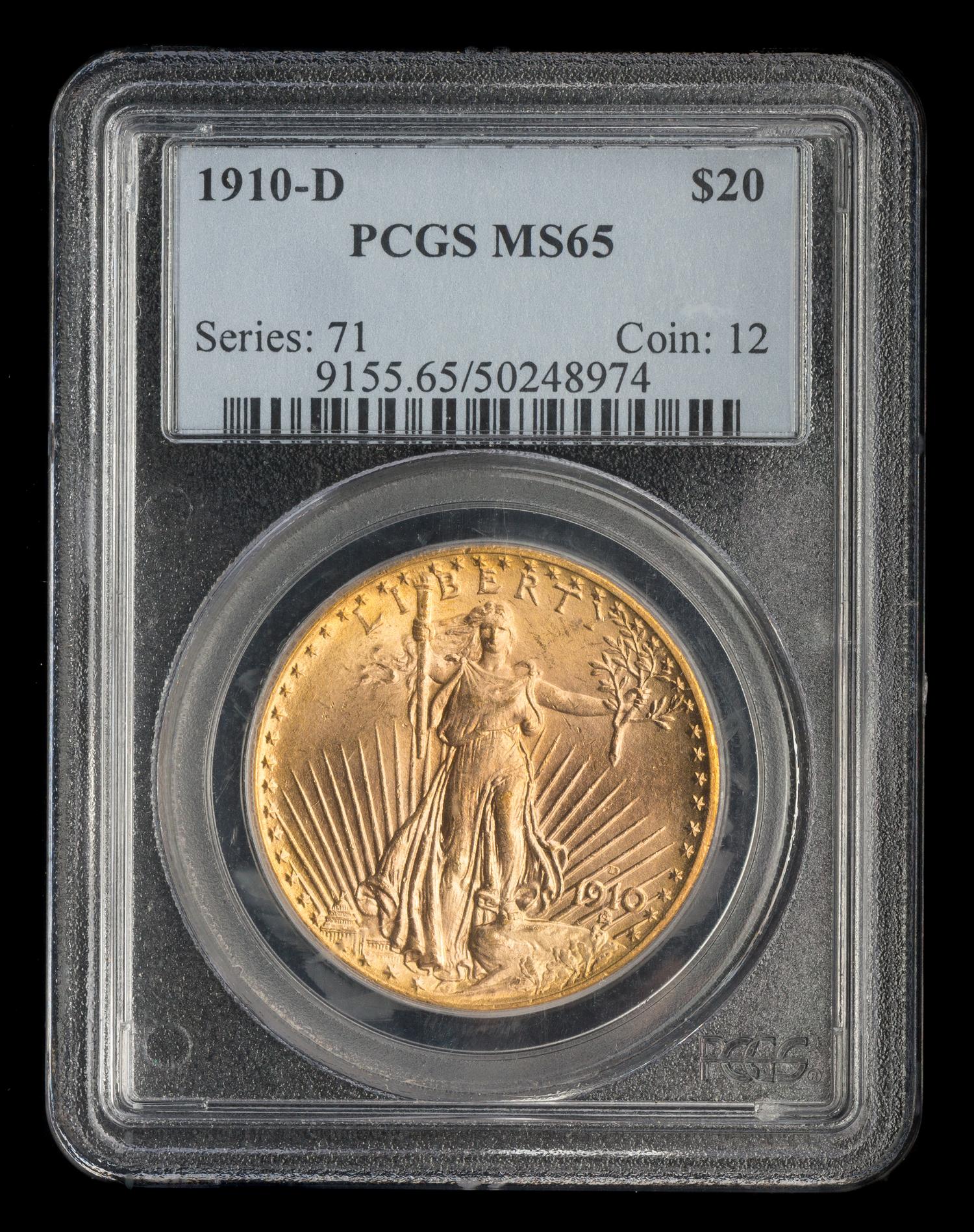 A United States 1910-D St. Gaudens $20 Gold Coin