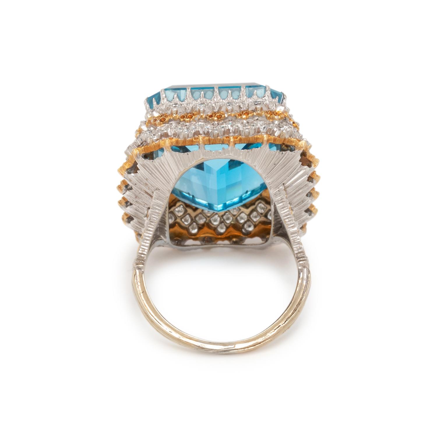 BUCCELLATI, AQUAMARINE, DIAMOND AND BICOLOR GOLD RING