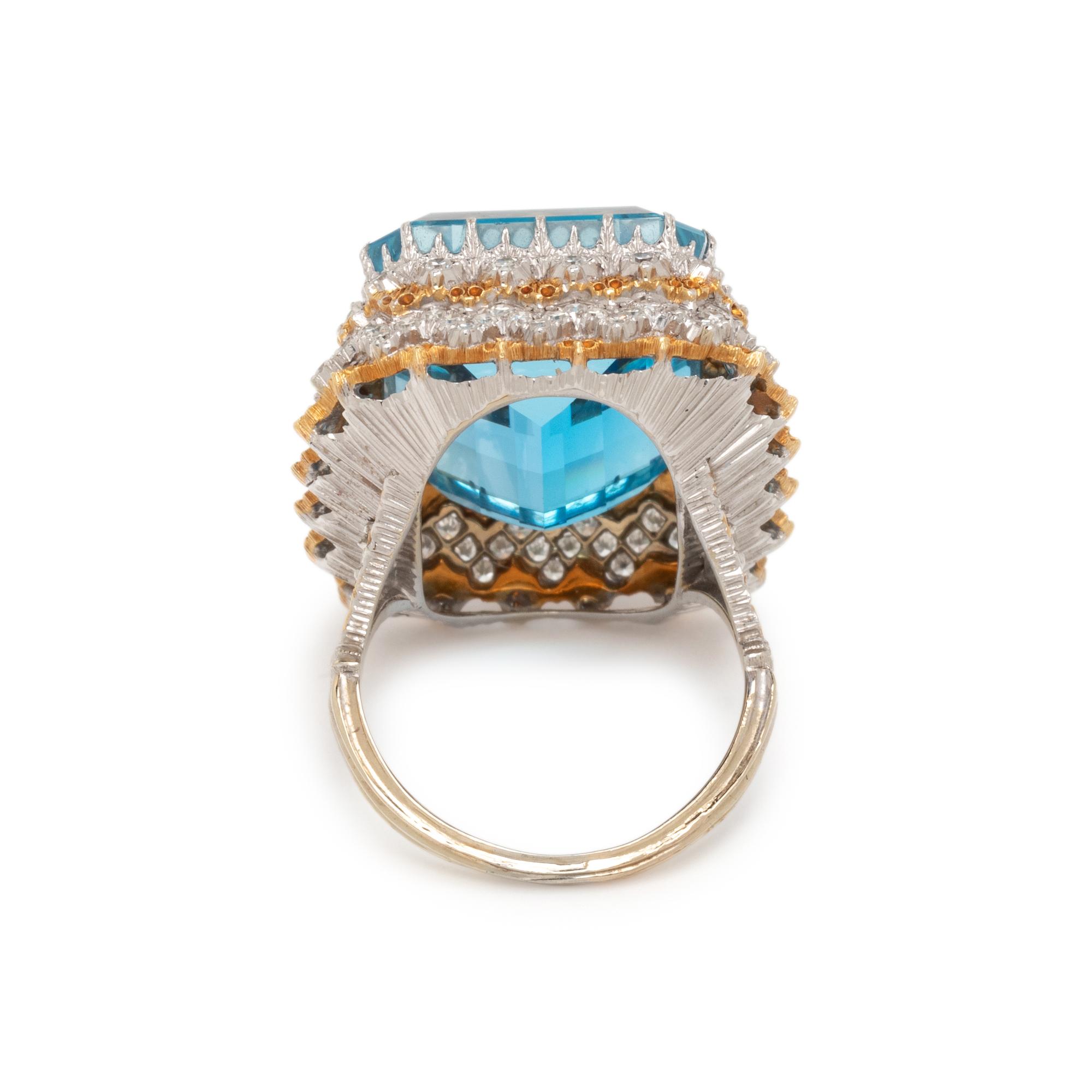 BUCCELLATI, AQUAMARINE, DIAMOND AND BICOLOR GOLD RING