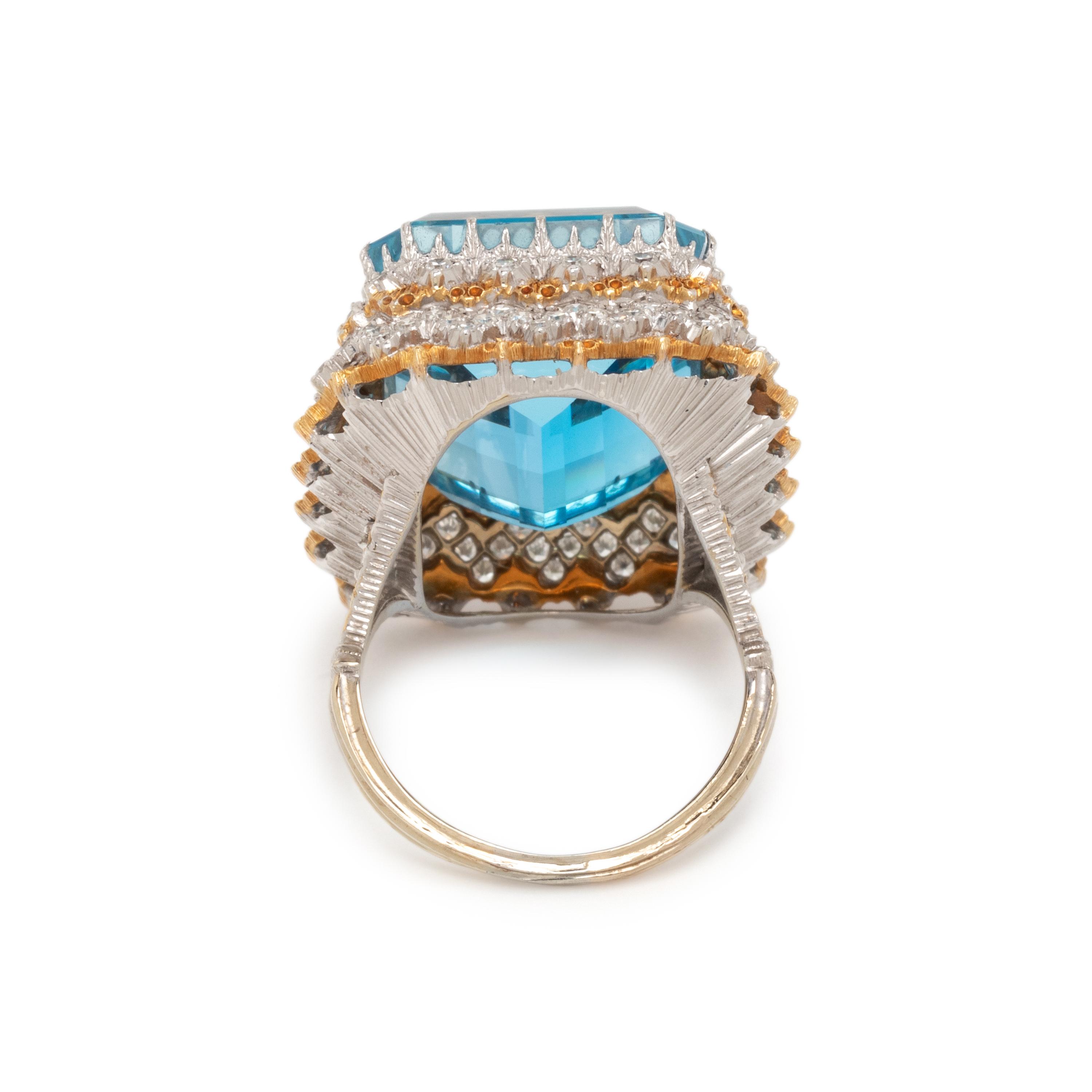 BUCCELLATI, AQUAMARINE, DIAMOND AND BICOLOR GOLD RING