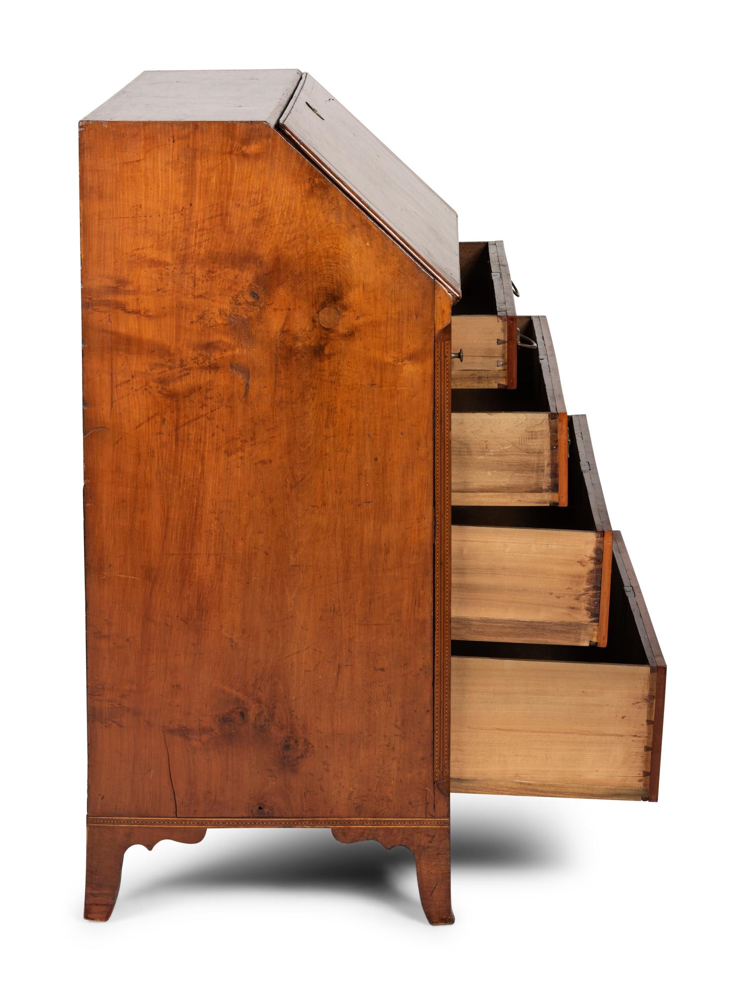 A Federal Barber Pole Inlaid Cherrywood Slant Front Desk