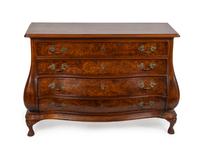 A Continental Burled Walnut Bombe Chest of Drawers — 20TH CENTURY
