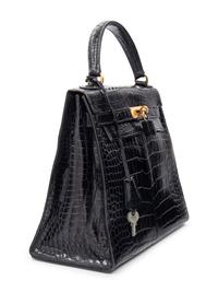 Hermès 28cm Black Porosus Crocodile Bag, 1960s