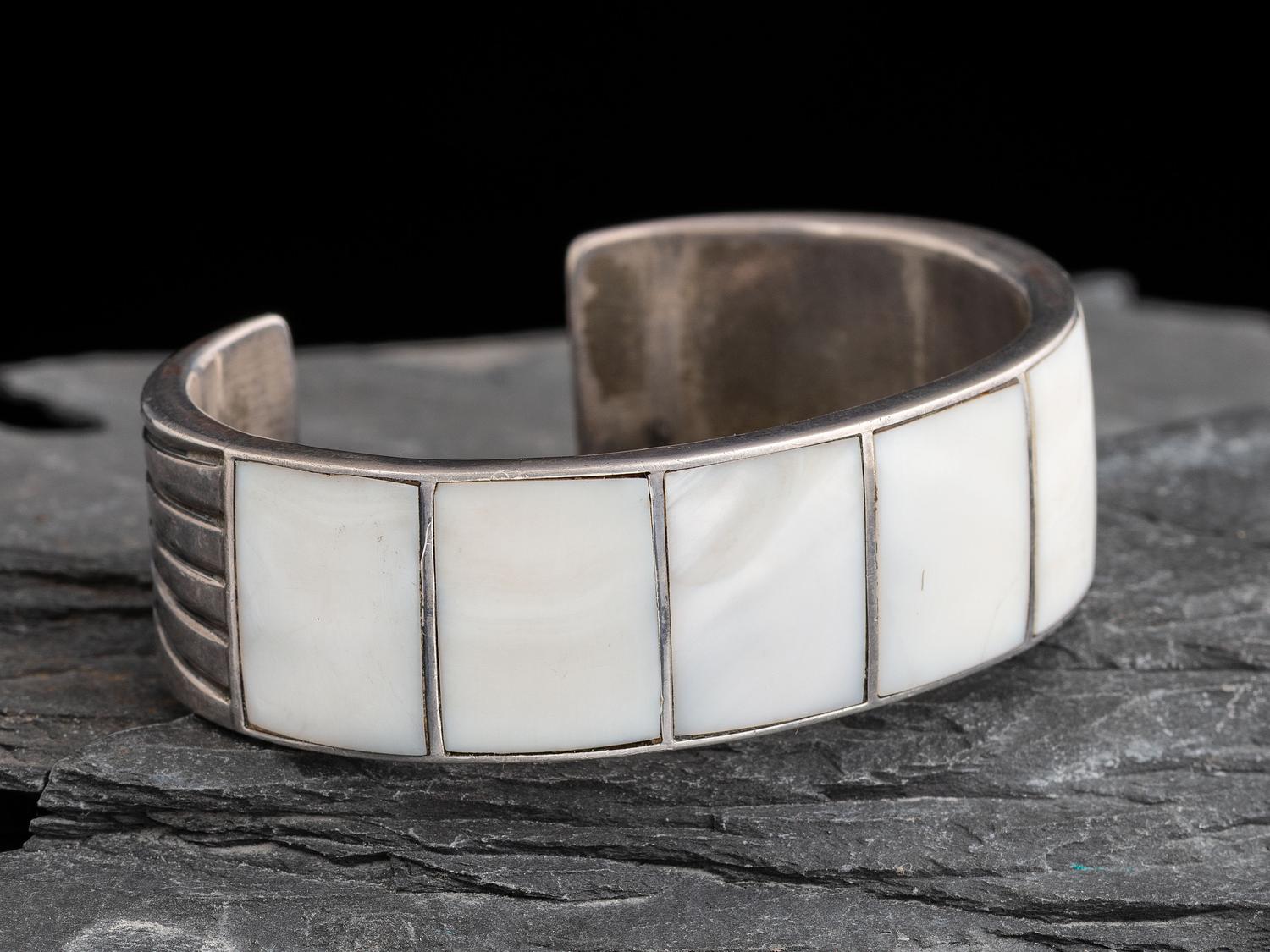 Zuni Silver and Mother of Pearl Inlay Cuff Bracelet