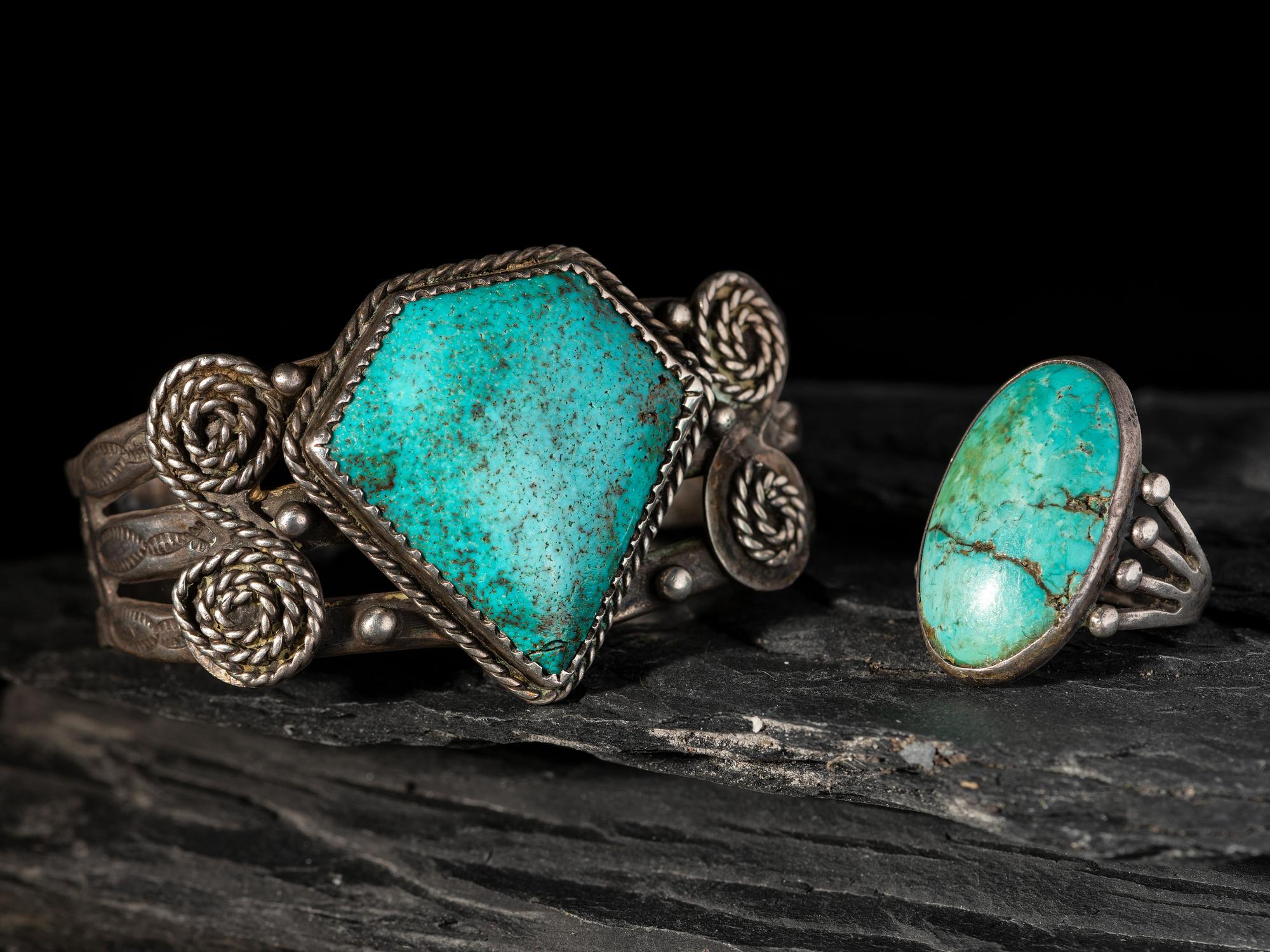 Navajo or Zuni Silver and Turquoise Cuff Bracelet AND Ring