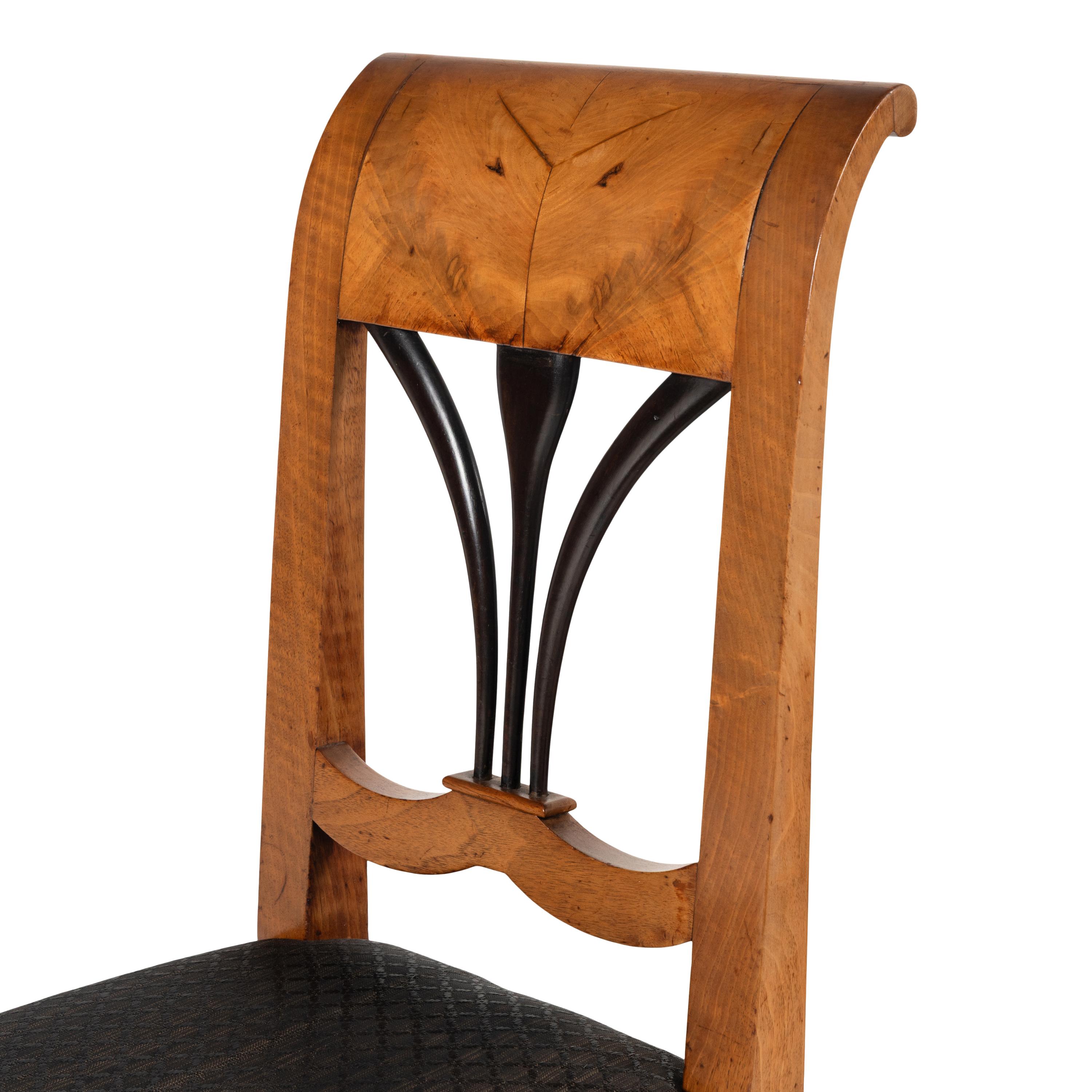 A Pair of Biedermeier Part Ebonized Burl Walnut Side Chairs