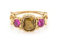 An Antique Yellow Gold, Yellow Gemstone and Ruby Ring, 2.40 dwts.