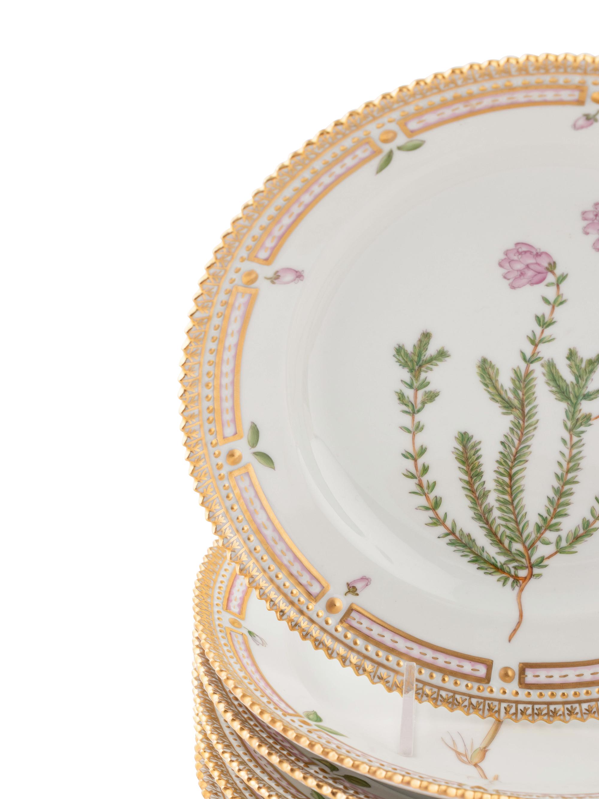 A Set of Thirteen Royal Copenhagen Flora Danica Porcelain Salad Plates