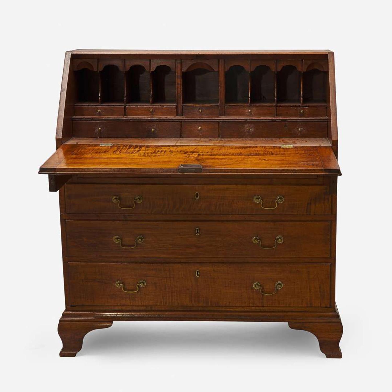 A Chippendale carved tiger maple slant-front desk New England, late 18th century