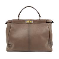 A Fendi Taupe Leather Large Peekaboo Bag, 12.5" H x 15.5" W x 7" D; Handle drop: 5".