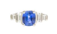 A Platinum, Sapphire and Diamond Ring, 5.50 dwts.