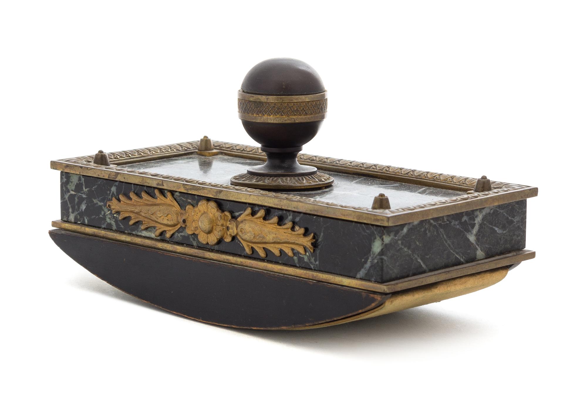 An Empire Style Gilt Bronze Mounted Marble Rocker Blotter Width 7 5/8 inches. — LATE 19TH CENTURY