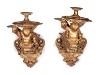 A Pair of Italian Giltwood Figural Wall Brackets