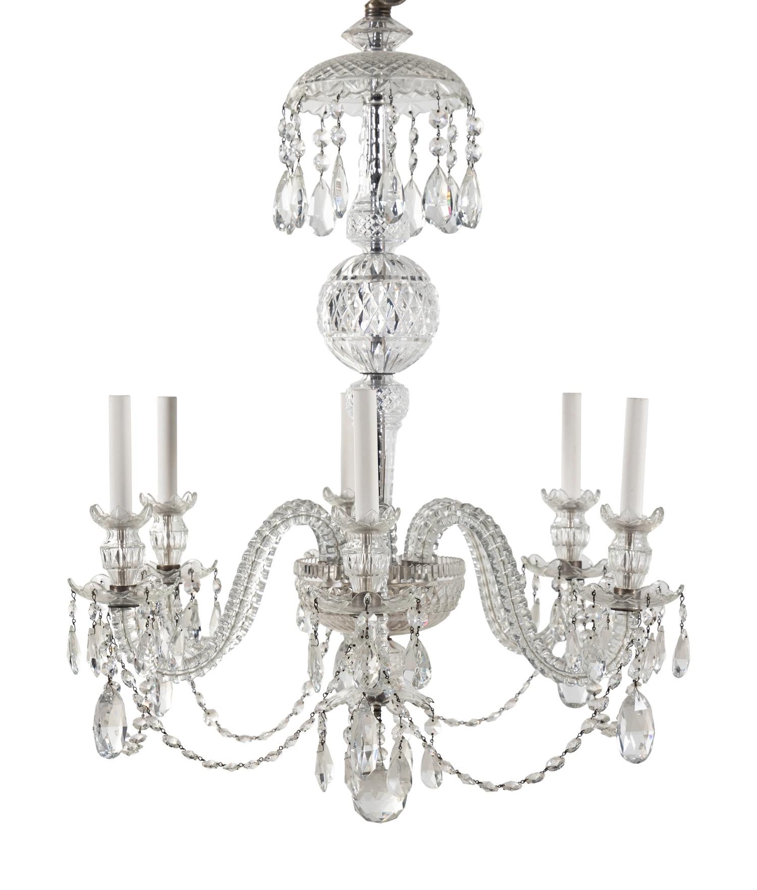 A George III Style Cut Glass Six-Light Chandelier