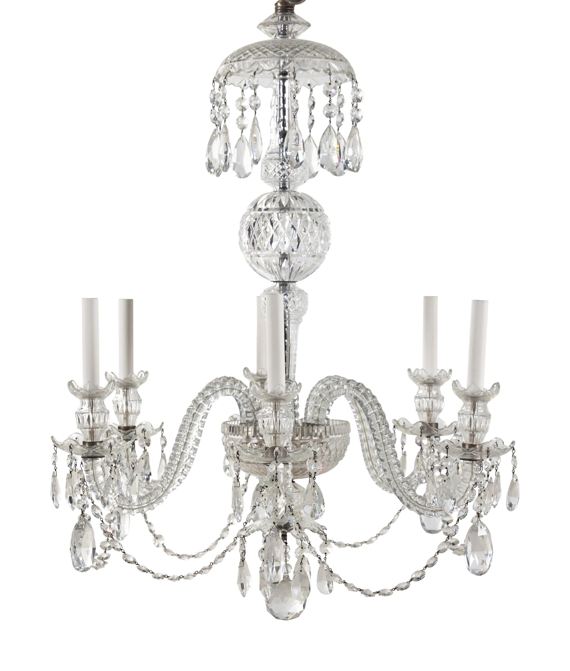 A George III Style Cut Glass Six-Light Chandelier