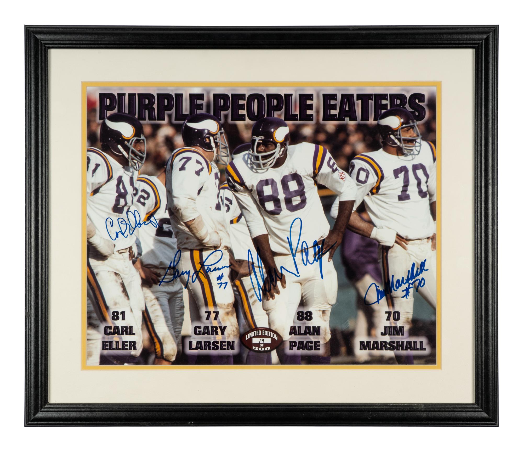 A Minnesota Vikings Purple People Eaters Vikings Signed Autograph Photo Display