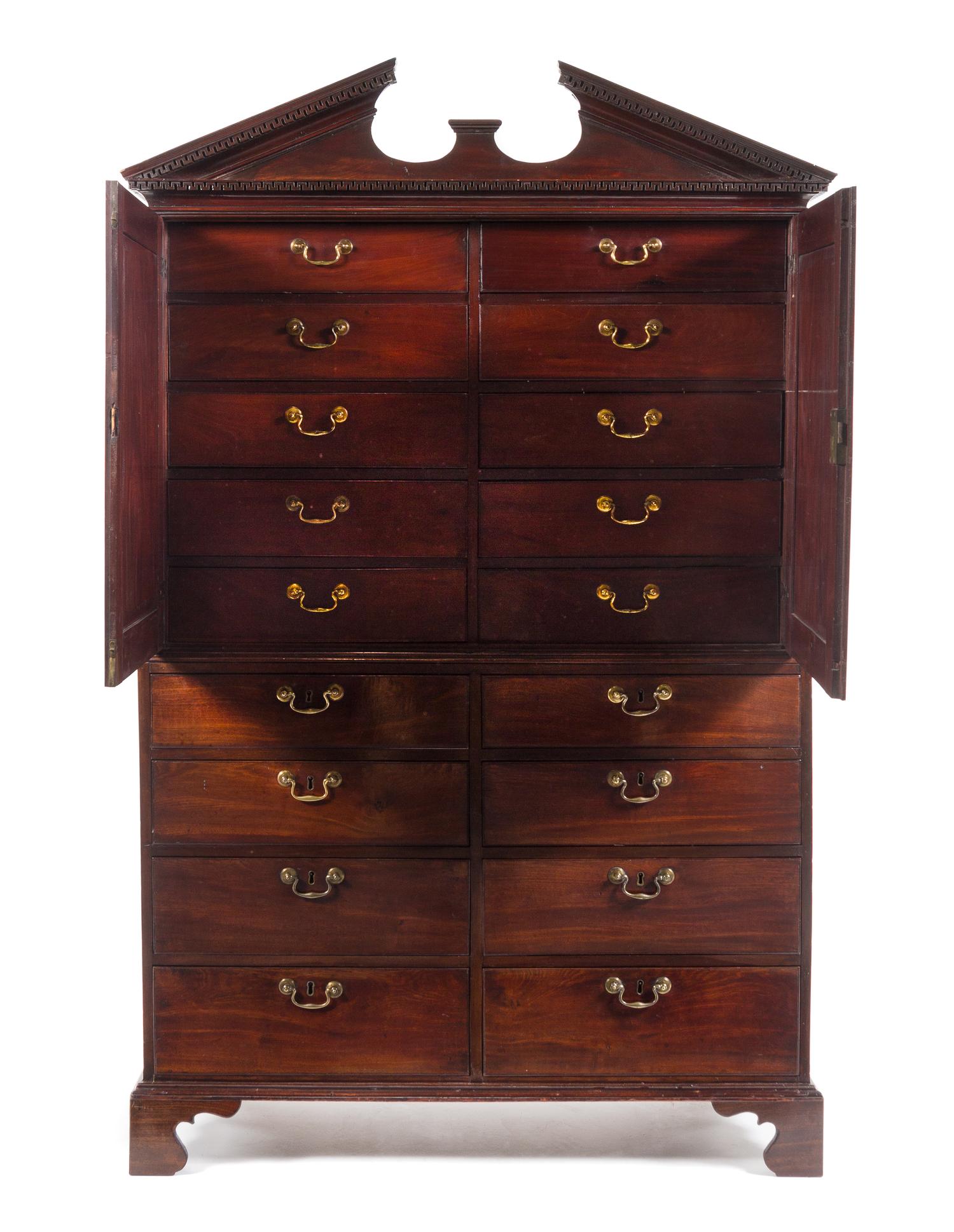 A George II Mahogany Clothes Press Height 71 x width 43 x depth 22 1/4 inches. — CIRCA 1750