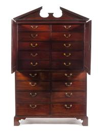A George II Mahogany Clothes Press Height 71 x width 43 x depth 22 1/4 inches. — CIRCA 1750