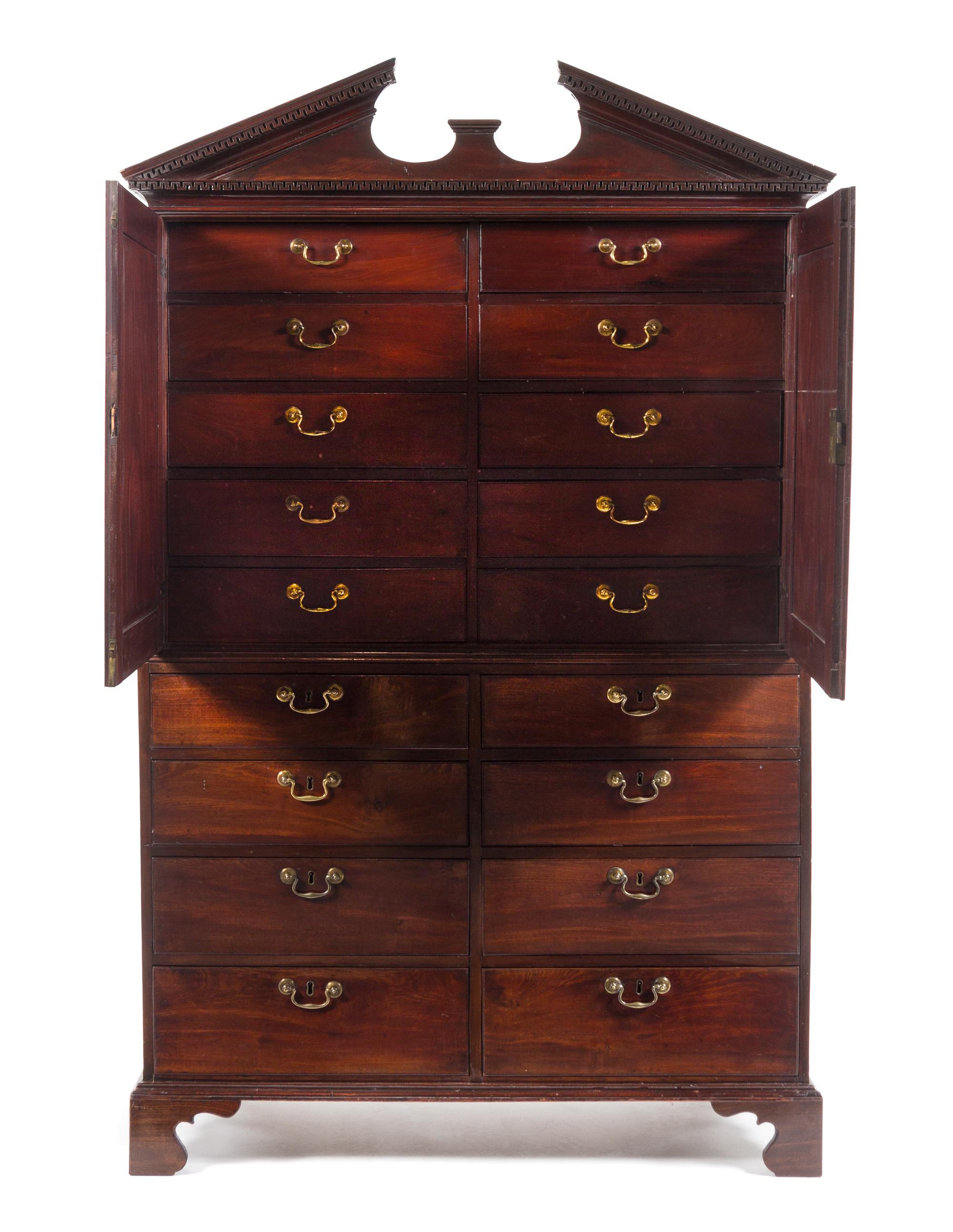 A George II Mahogany Clothes Press Height 71 x width 43 x depth 22 1/4 inches. — CIRCA 1750