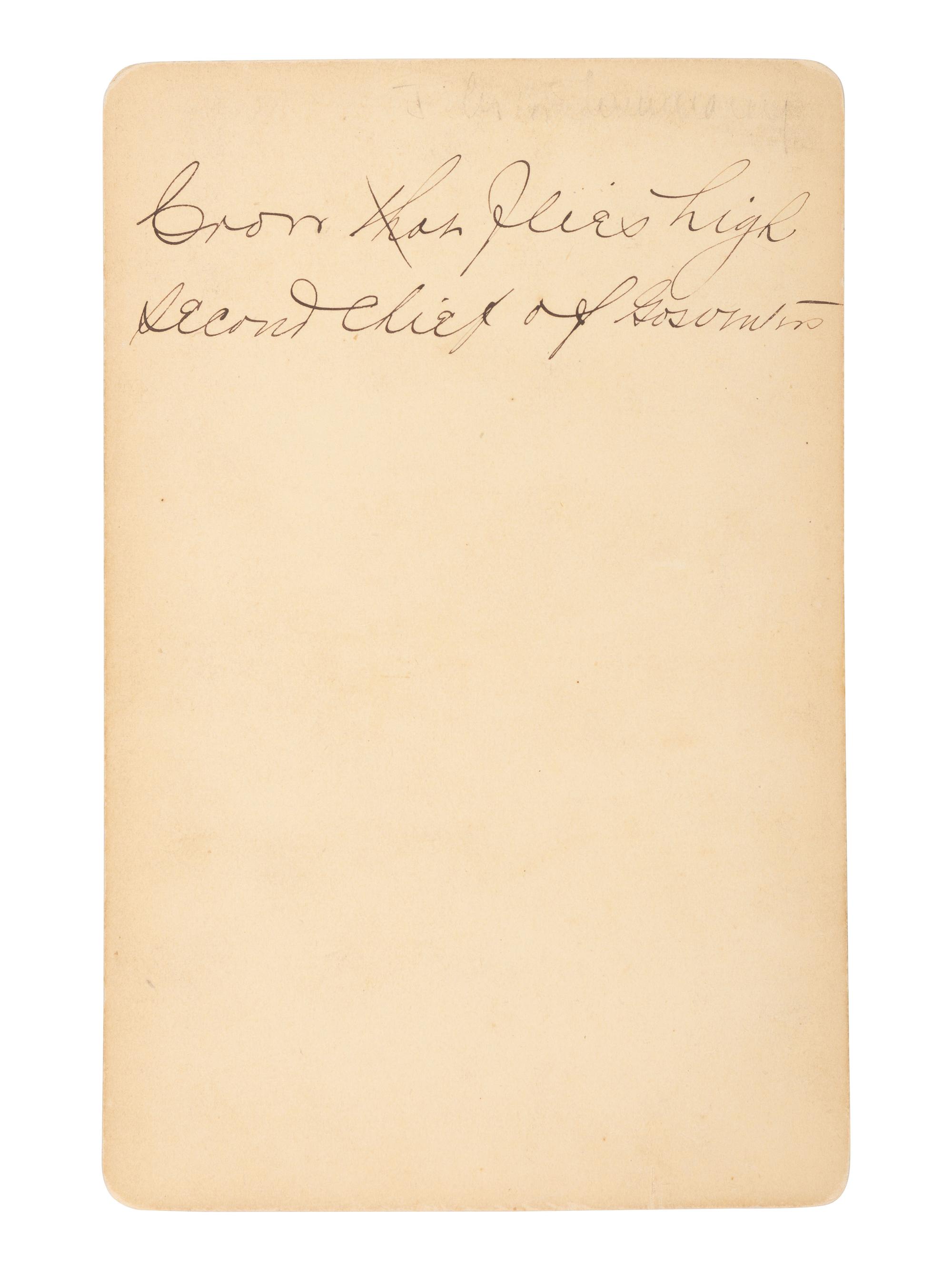 [GOFF, O.S. (1843-1916), photographer]. Cabinet card portrait of Crow Flies High. [Bismarck, Dakota Territory].