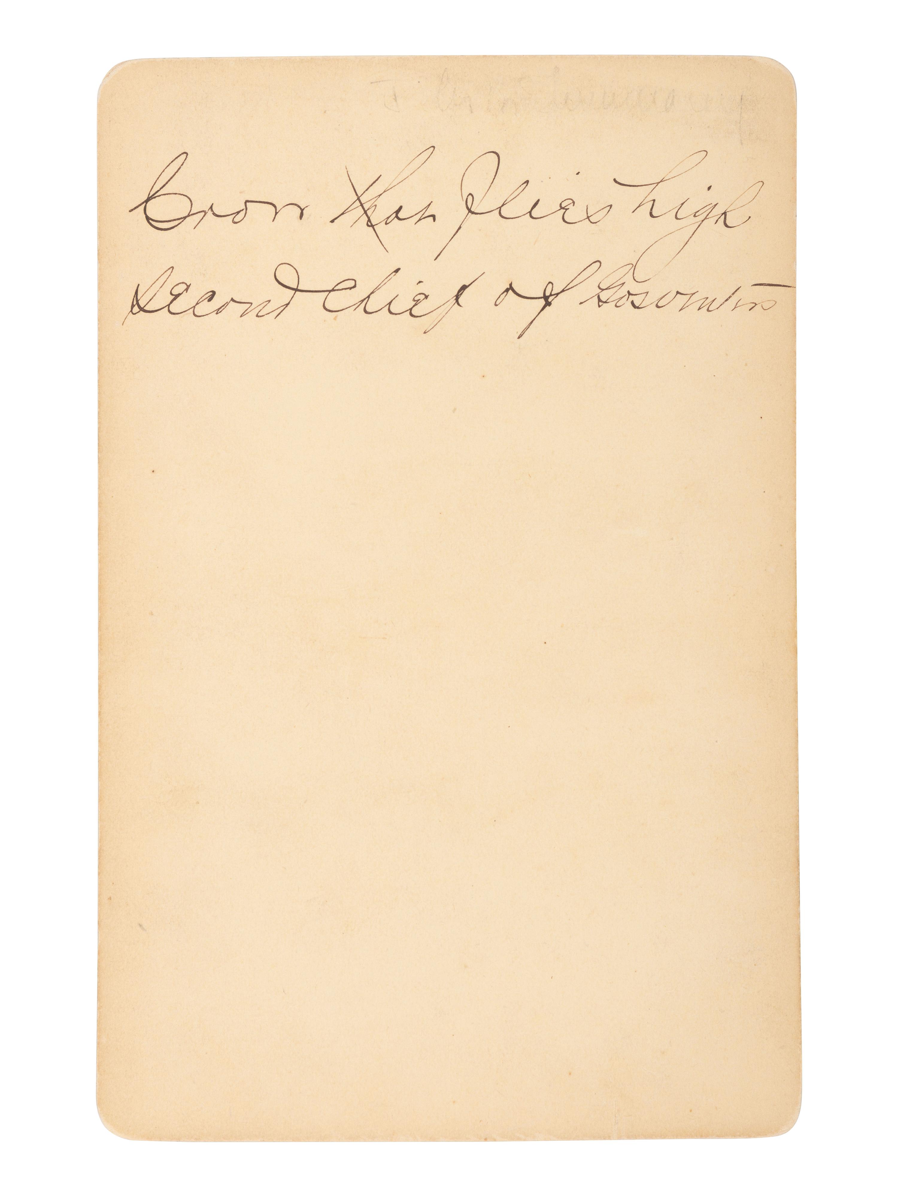 [GOFF, O.S. (1843-1916), photographer]. Cabinet card portrait of Crow Flies High. [Bismarck, Dakota Territory].
