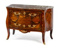 A Louis XV Gilt Bronze Mounted Marquetry Commode Height 32 x width 43 1/2 x depth 23 inches. — 18TH CENTURY