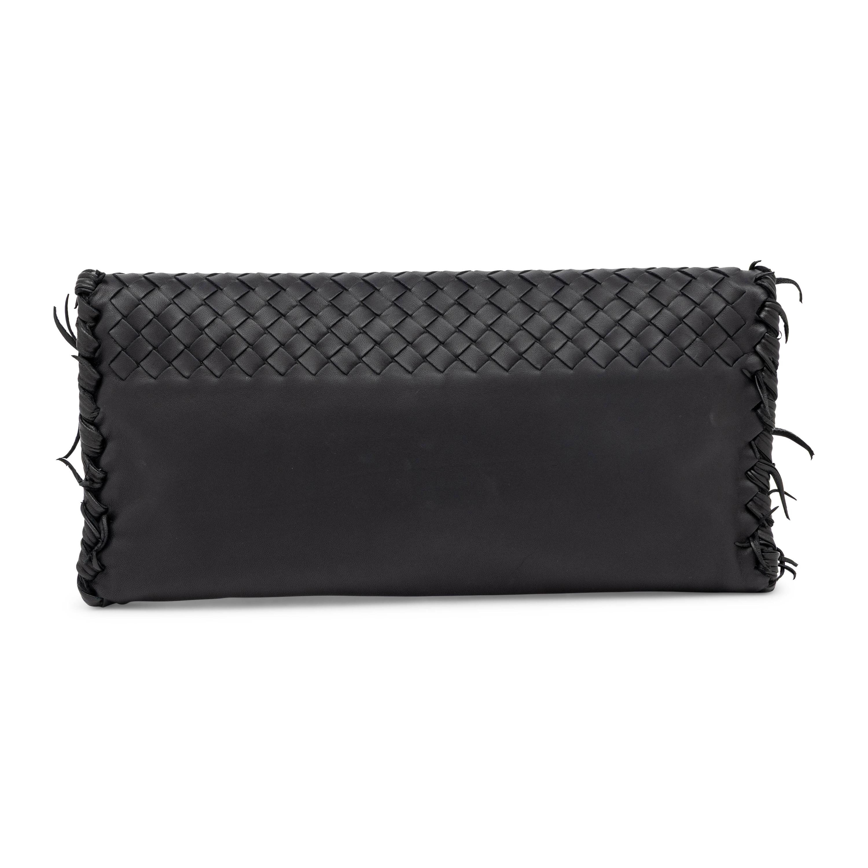 Bottega Veneta, Flat Long Clutch in Black Intrecciato Leather