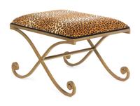 A Gilt Metal X-Form Stool with Leopard Print Upholstery