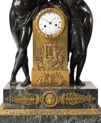 A French Parcel Gilt and Patinated Bronze Figural Mantel Clock