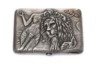 A Russian Silver Cigarette Case, Marker's mark Cyrillic CF, Moscow, the case with raised decoration of a draped woman with a quiver of